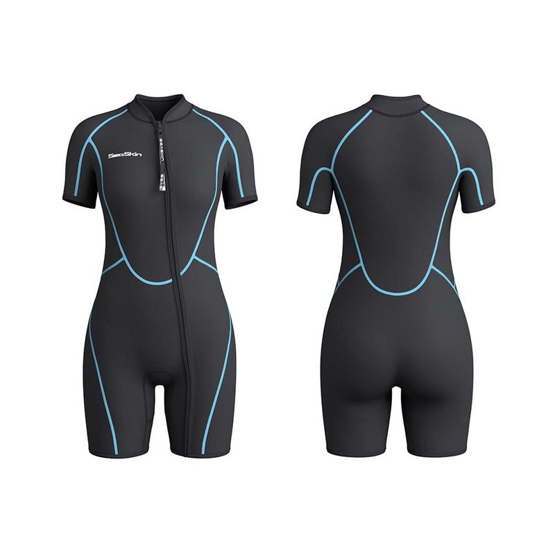 Seaskin Mens 3mm Shorty Wetsuit Womens, Full Body Diving Suit Front Zip Wetsuit for Diving Snorkeling Surfing Swimming X-Small - Image 1